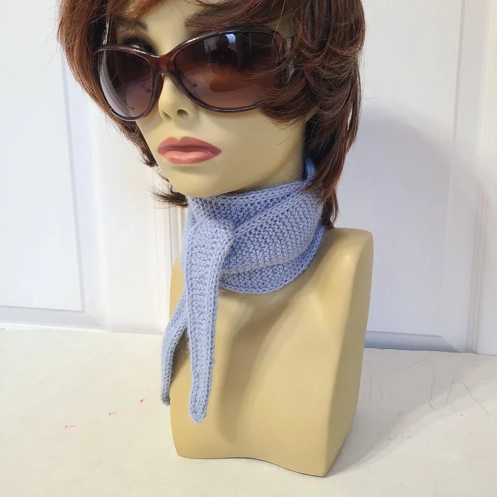 Sophie Scarf Handmade Blue Knit 100% Alpaca Scarf French Style Mini Wrap